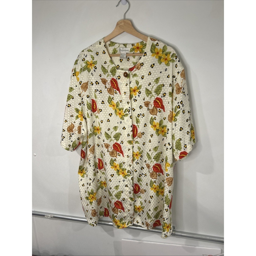 VTG Maggie‎ Barnes Womens  Floral Print Button Up Top size 30W